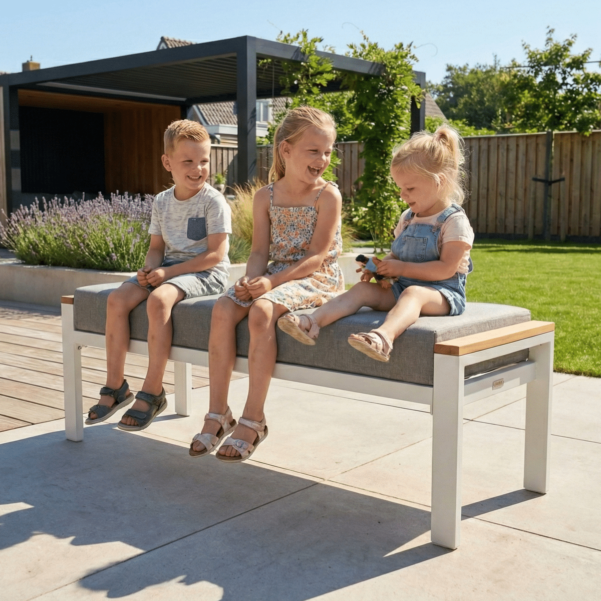 Tuinbankje Cube Wit 135cm Aluminium/Hout – 22382W - Afbeelding 2