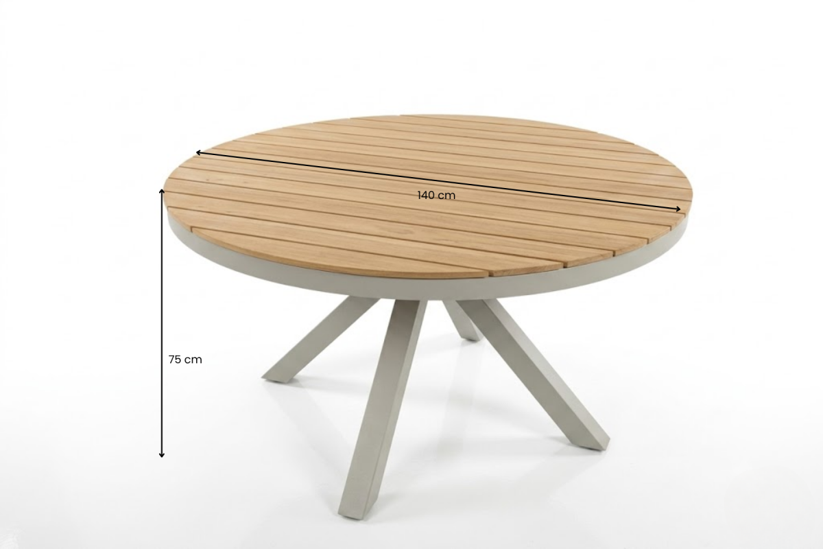 Tuintafel Calgary Rond 140cm Warm Wit/Hout Dining Eettafel – RP140W - Afbeelding 8