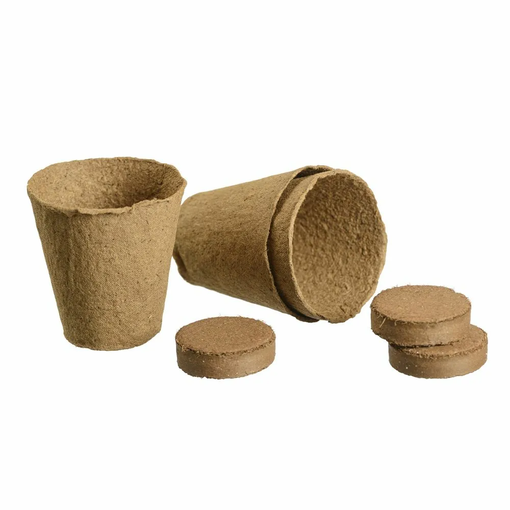 Afbreekbare Potjes Met Turftablet (Ø5 Cm) Van Houtvezels Rond – H8 X Ø8 Cm – 3X